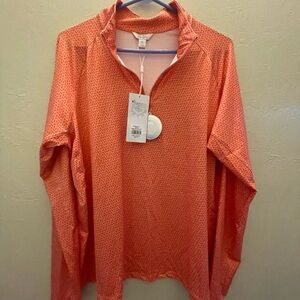 NWT Lady Hagen Vibrant Triangle Geo Peach Patterned Top UPF 50 XL 1/4 Zip Up.